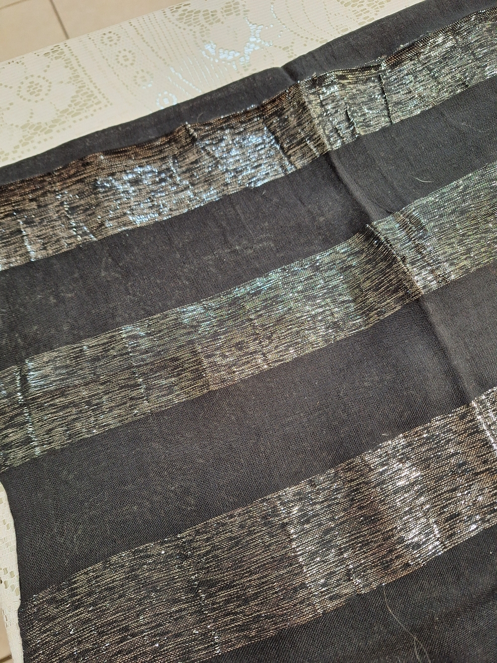 Metallic Stripe Scarf in Black and Silver